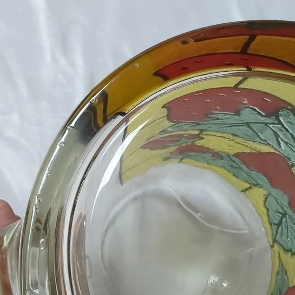West Virginia Strawberry Stained Glass MCM Drink Cocktail Pitcher Applied Handle